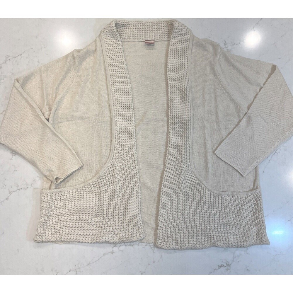 Tudor Court Womens Plus Sz 3x Shawl Collar Open Cardigan Sweater Pockets Beige